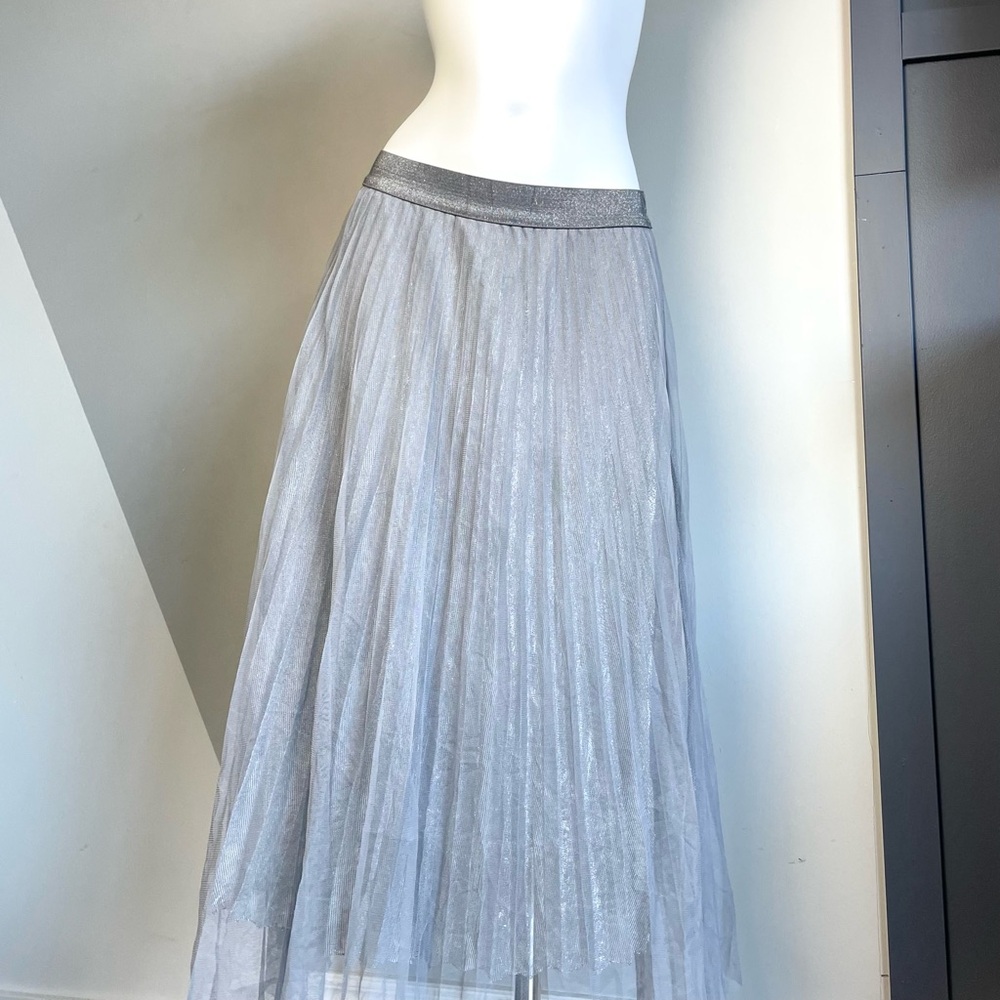Silver Pleated Tulle Skirt
